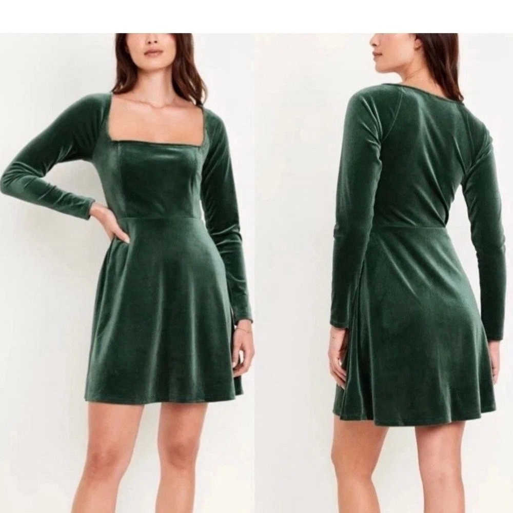 Old Navy Small Green‎ Velvet Long Sleeve Mini Dress Women Whimsigoth Goth